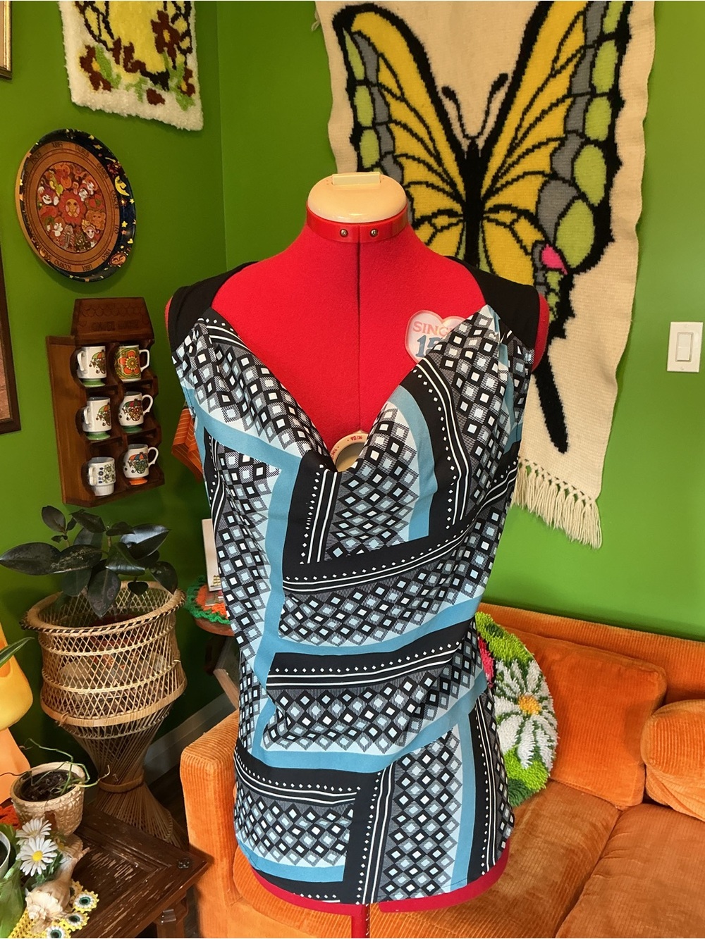 le chateau Blue and Black Geometric Tank Top